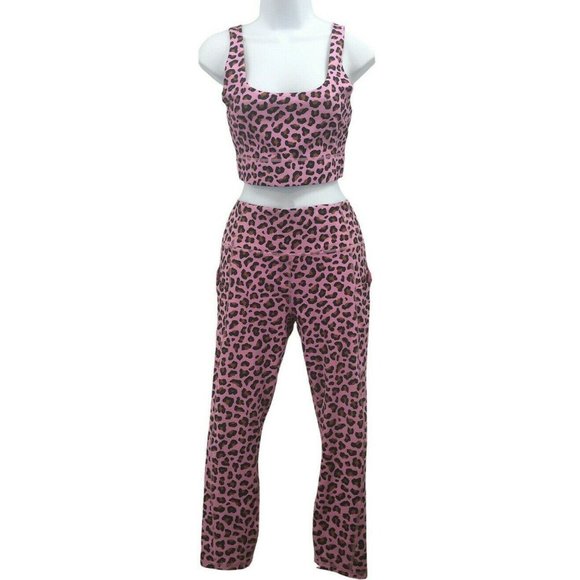 Barbiecore Pink Cheetah/ Brown Reversible Bra & High Waisted Leggings Set Sz M